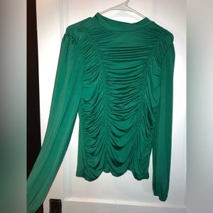Emerald green ruched long sleeve shirt.